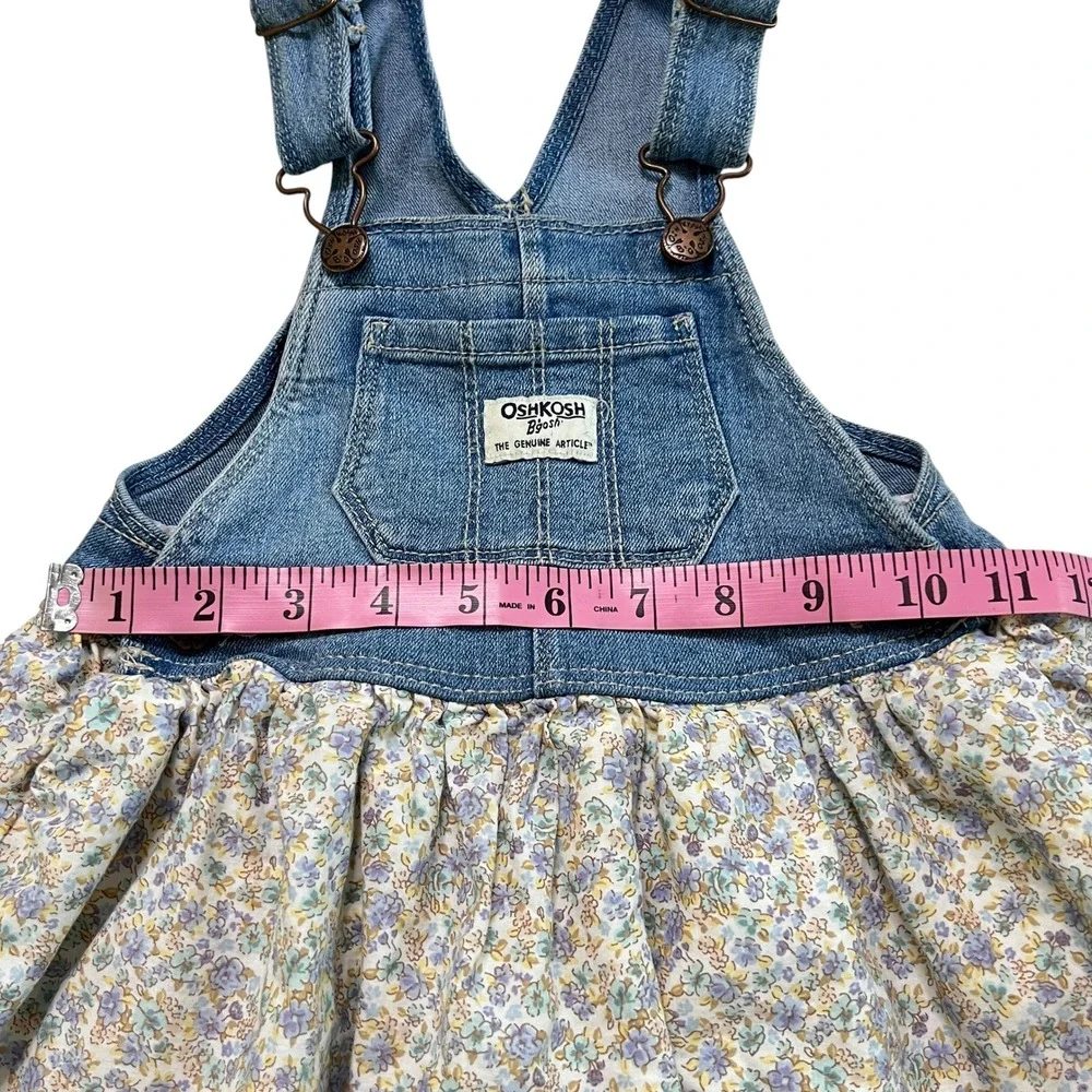 OshKosh Bgosh Toddler Girls 2T Denim Floral Jumper Dress Vestbak Blue